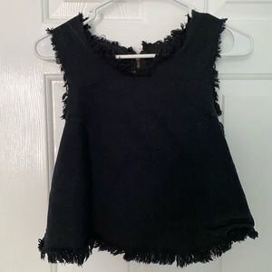 Distressed black denim crop top